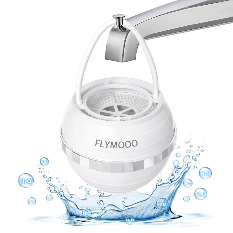 FLYMOOO فلتر الحمام للبانيو، فلتر مياه صنبور البانيو مع 8 مراحل و 2,500 جالون من الترشيح لتقليل الملوثات لبشرة أنعم وأملس (أبيض) - Image 1